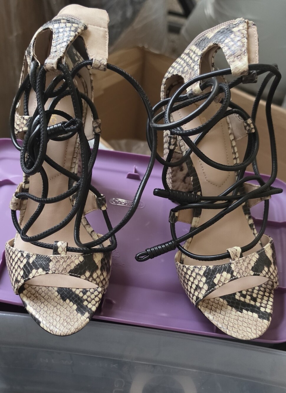 ALDO snakeskin-print lace-up block heel sandals